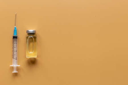 Vaccine in vial bottle with syringe. Vaccination conceptの写真素材