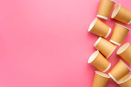 A lot of paper cups for take away coffee or teaの写真素材