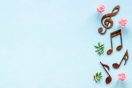 Valentines day music with notes and flowers. Songs of love.