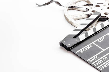 Motion picture film reel with movie clapper. Cinema conceptの写真素材
