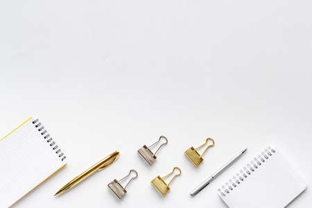 Layout of office supplies and stationery, top viewの写真素材