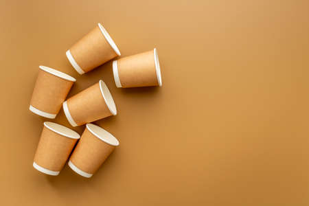 Take away coffee paper cups. Coffee to go backgroundの写真素材