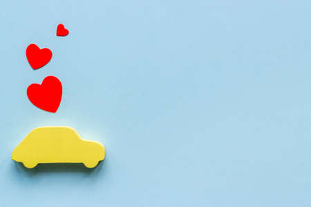 Valentines day celebration with car and heart shapesの写真素材