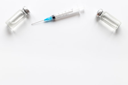vaccine ampoules with syringe. Vaccination conceptの写真素材