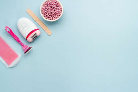 Set for epilation - epilator with cosmetic spa treatments. Depilatory concept.