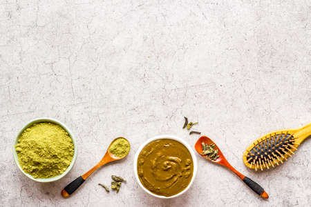 Herbal natural hair dye - henna with wooden combの写真素材