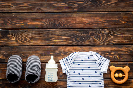 Flay lay of baby clothers and accessories. Top viewの写真素材