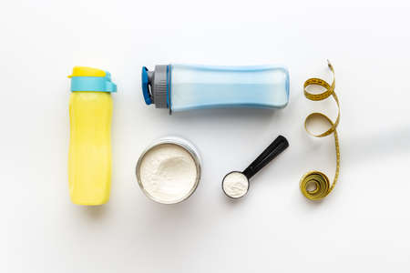 Whey protein powder and shaker with sport nutritionの写真素材