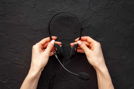 Hotline or call center support. Headset equipmentの写真素材