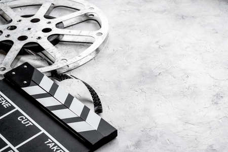 Motion picture film reel with movie clapper. Cinema conceptの写真素材