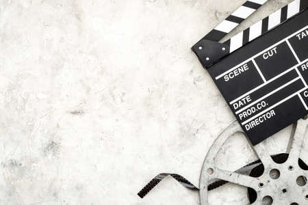 Motion picture film reel with movie clapper. Cinema conceptの写真素材