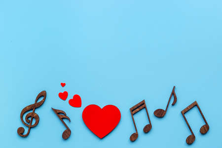 Musical notes with heart shape. Love music concept.