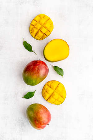 Mango layout - tropical fruits abstract backgroundの写真素材