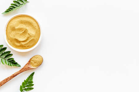 Pile of blue cosmetic clay spa beauty treatment. Top viewの写真素材