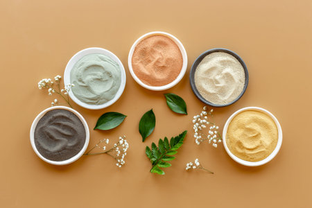 Spa beauty treatment set of clay cosmetic. Flay lay