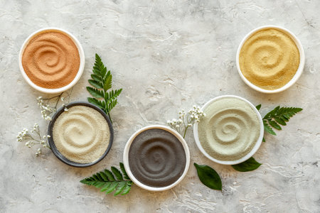 Body care clay cosmetic - powder and mask. Top view