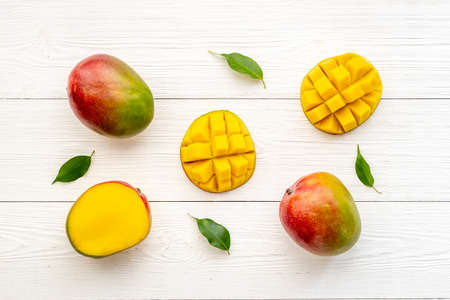 Mango layout - tropical fruits abstract backgroundの写真素材