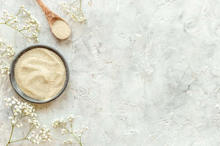 Body care clay cosmetic - powder and mask. Top viewの写真素材