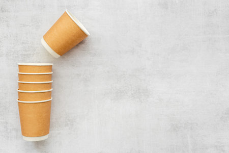 Layout of coffee paper cups. Overhead viewの写真素材