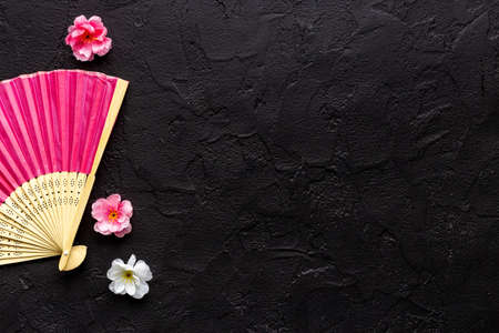 Japanese style hand fan made of bamboo and paperの写真素材