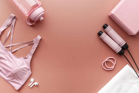 Sport fitness female training set with sportswear. Top viewの写真素材