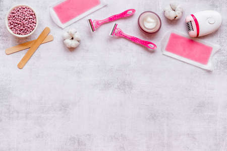 Set for epilation - epilator with cosmetic spa treatments. Depilatory concept.の写真素材