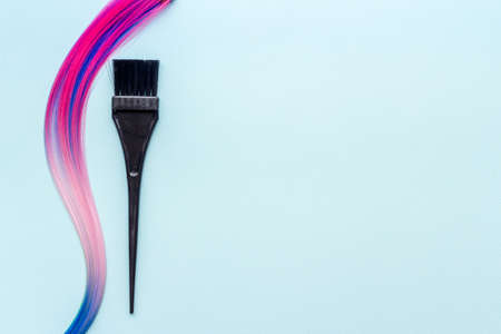 Hairdresser tools for hair dye - brush and strand of hairの写真素材