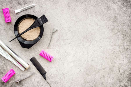 Barber set with equipment for hair dye. Top viewの写真素材