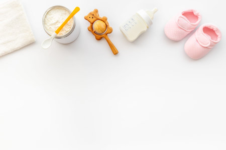 Powdered baby milk and milk formula in bottle