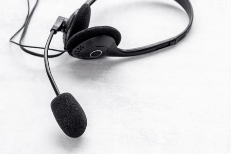 Voip headset close up. Commenication it support call center concept