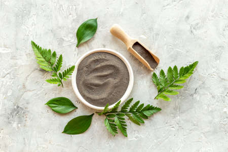 Pile of blue cosmetic clay spa beauty treatment. Top viewの写真素材