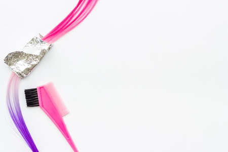 Brush and strand of coloring hair. Hair dye conceptの写真素材