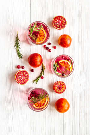 Red oranges refrashing drink lemonade with cranberry. Top viewの写真素材