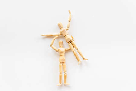 Connection couple - two wooden mannequin figurine communicationの写真素材