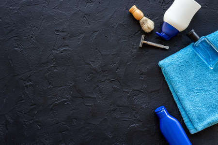 Cosmetic care products for men. Flat lay, top viewの写真素材