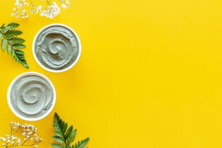 Body care clay cosmetic - powder and mask. Top view