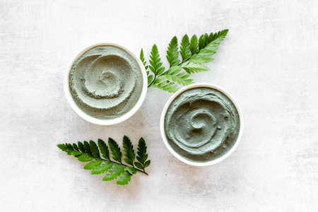 Pile of blue cosmetic clay spa beauty treatment. Top view
