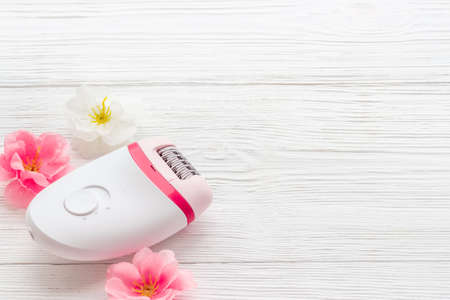 Top view of depilatory - white epilator dor hair removal. Depilatory conceptの写真素材