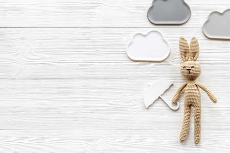 Baby accessories and toy rabbit for newborn babyの写真素材