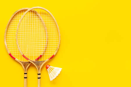 Competitive sports concept with badminton rackets and shuttlecockの写真素材