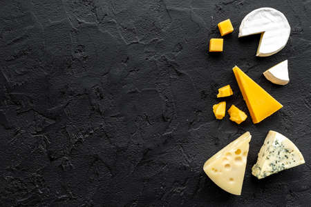 Brie and blue cheese with parmesan and maasdam. Dairy products layoutの写真素材