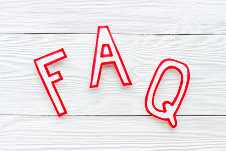 Faq - frequently asked questions - paper letters, top viewの写真素材
