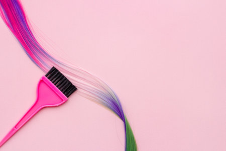 Brush and strand of coloring hair. Hair dye conceptの写真素材