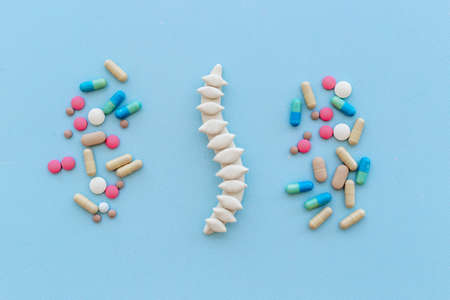 Strong healthy spine with medicine pills. Top viewの写真素材