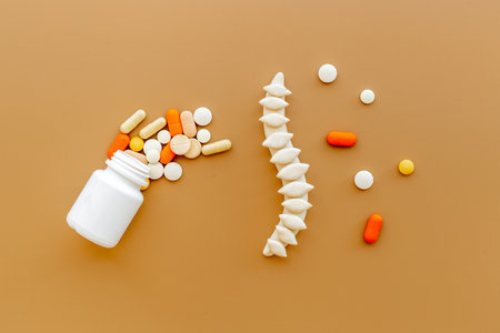 Strong healthy spine with medicine pills. Top viewの写真素材