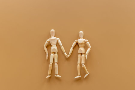 Connection couple - two wooden mannequin figurine communication