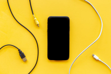 Charging cable for mobile phone or laptop, top viewの写真素材