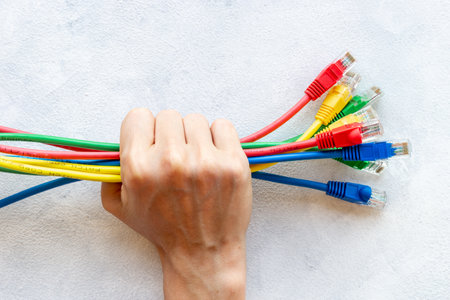Colored electrical cables and wires, top viewの写真素材