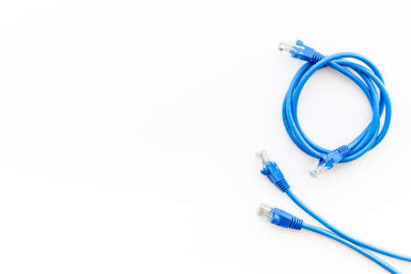 Network cables and electrical wires, top viewの写真素材