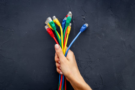 Colored electrical cables and wires, top viewの写真素材